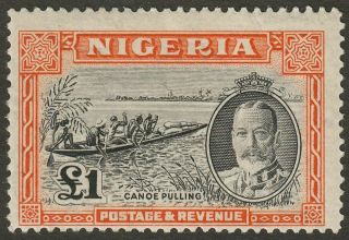 Nigeria 1936 Kgv Canoe Pulling £1 Black And Orange Sg45 Cat £130