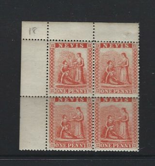Nevis 1861 Sc 1 " Medicinal Spring " Block Of 4v With Margins Mnh - Mh Real Rare