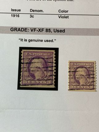 Us Stamp Coil: Scott 456 3c W/ Pse Cert: Grade Vf - Xf 85,  (c01)