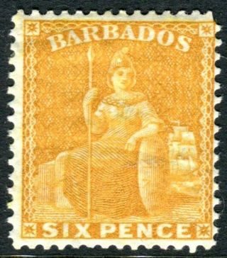 Barbados - 1876 6d Chrome - Yellow.  A Mounted Example Sg 79