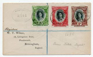 1921 Tonga To Great Britain Reg Cover Via Usa,  High Value Stamps,  Wow