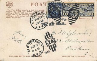 1926 Airmail Stamp 15¢ From Chicago Il To Providence Ri Postcard
