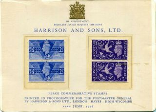 1946 - Great Britain - Peace Pair On Harrison Card With Letter To Capt Hill