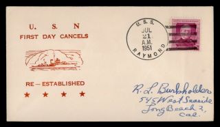 Dr Who 1951 Uss Raymond Navy Ship First Day Cancel C120314