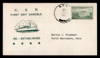 Dr Who 1951 Uss Whiteside Navy Ship First Day Cancel C120312