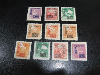 China Prc 1950 Sc 24 - 29,  24a - 28a Unit Stamp Surch Set Mnh Xf