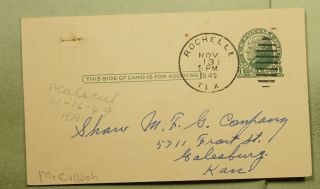 Dr Who 1949 Rochelle Tx Postal Card To Galesburg Ks E42849