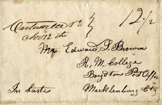 1839 Somerset Va Cartersville Letter To Edward Brown At Randolph Macon College