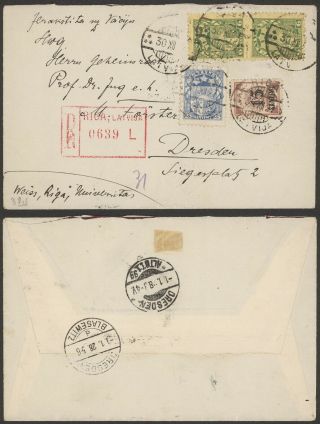 Latvia 1928 - Registered Cover To Dresden Germany 32127
