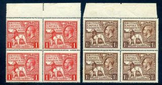 Gb 1925 Wembley Bee Blocks Of 4.  Hinged In Margin Only Stamps Mnh
