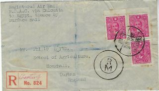 China Early 1940s Censored Registered Airmail Cover Chaotung Yunnan To England