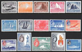 Singapore 1955 - 59 Definitives Set Of 15 Lightly Hinged
