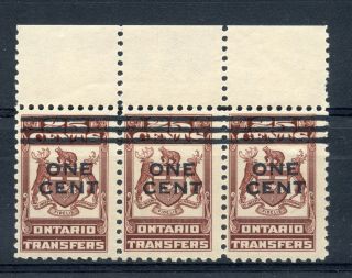 Weeda Ontario Ost37 Vf Nh Strip Of 3,  1c On 25c Red Brown Overprint Cv $112