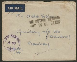 Indian Army Fpo No 91 March 1943 Unstamped Cover Yu River - Tamu Area Burma