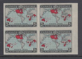 Canada Sc 86a,  Mnh.  1898 2c Map,  Blue Oceans,  Imperf Sheet Margin Block Of 4,  Xf