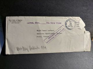 Mail To Deceased Major In Aef 1918 Wwi Army Cover Aero Club To Paris,  France