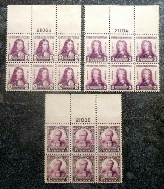 Buffalo Stamps: Scott 724 - 726 Plate Blocks Of 6,  Nh/og & Xf,  Big Cv