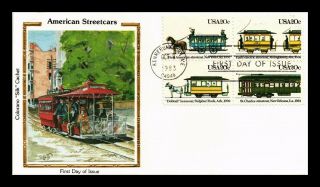 Dr Jim Stamps Us American Streetcars Colorano Silk Fdc Cover Block Of Four