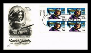 Dr Jim Stamps Us Harriet Quimby Woman Pilot Fdc Air Mail Cover Block C128