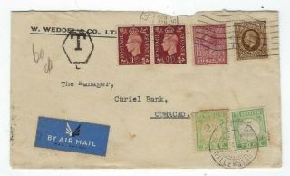 1938 Great Britain Airmail To Curacao,  Postage Due Mixed,  Scarce Destination