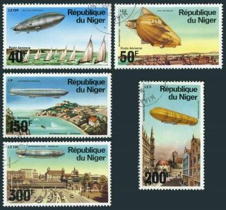 Niger C273 - C277,  Cto.  Michel 522 - 526.  Zeppelin,  75th Ann.  1976.  Yachts,  Towns.