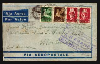 1935 Italy Air France Airmail Cover To Uruguay Reception Transit Handstamp