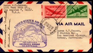 1947 Fam 19 Honolulu To Australia First Flight - Purple Cachet