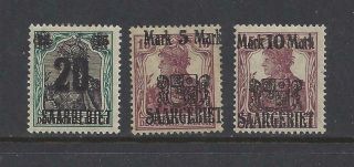 Saar - 65 - 67 - Mh - 1921 - " Saargebiet " & Value O/p On Germany Stamps