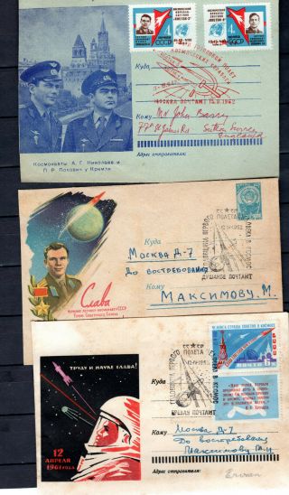 Russia Soviet Union 1962 Ussr 3 X Rocket Space Covers With Special Cancellations