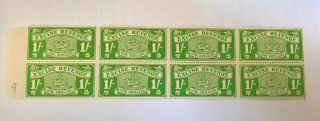 Gb Fiscal Excise Revenue Block Of Eight 1/ - Emerald Green Issued 1916