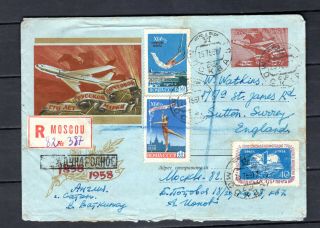 Russia Soviet Union 1958 Ussr Registered Cover Mosco To Uk Gb
