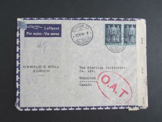 Switzerland 1944 Airmail Censored Cover To Canada With Oat Handstamp - 1075