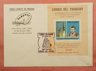 1968 Paraguay Fdc S/s Space President Kennedy Jfk Death 4th Anniv C317
