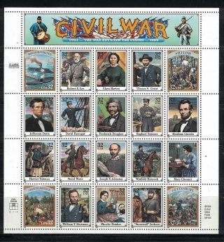 Usa:1995 Sc 2975 Mnh Civil War Pane Of 20 Stamps