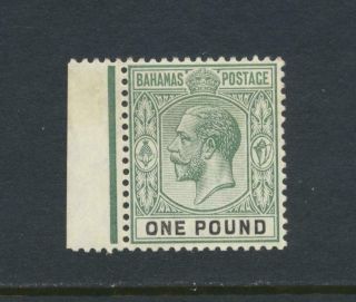 Bahamas 1912,  £1 Dull Green Wmk Mca,  Vf Mlh Sg 89 Cat£200 (see Below)