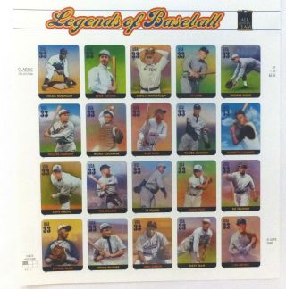 Us Stamps - 3408 - 33c Legends Of Baseball - Mini - Sheet Of 20 - Mnh - Vf/xf