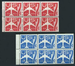 Us C51a,  C60a 1958 And 1960 Jet Airmail Booklet Panes Of Six Mnh
