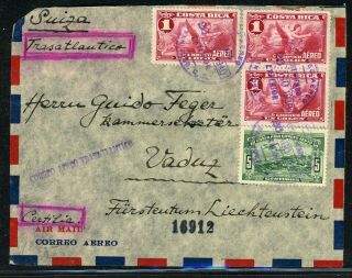 Costa Rica Postal History: Lot 1 1940 Reg Air San Jose - Vaduz Liechtenstein $$