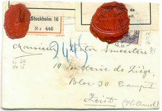 Sweden Censored,  Registered Wwi 1916 Cover To Holland