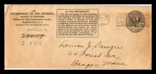 Dr Jim Stamps Us Bureau Of Pensions Official Legal Size Cover Washington Dc 1924