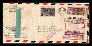 Dr Jim Stamps Us Salina Kansas First Flight Air Mail Am 30 Legal Size Cover 1931