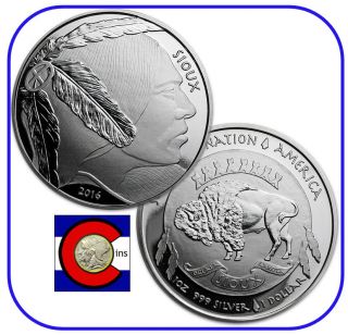 2016 Sioux Indian Buffalo $1 Silver 1 Oz Rp Coin/round - - Native American