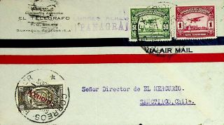 Ecuador 1933 Panagra Airmail 3v Cover To Chile - 44912