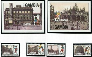 The Gambia 1990 Italy Football World Cup Both Miniature Sheets & Set Of 4 Mnh