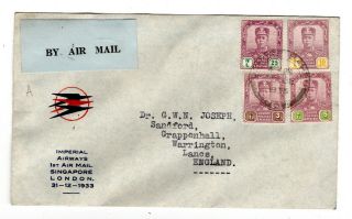 1933 Malaya/johore Via Singapore To Gb First Imperial Airways Flight Cover.