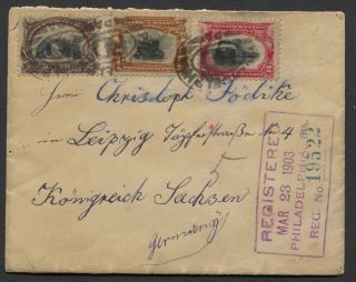 Us 1903 Registered Cover To Germany Pan - American Sc 295 - 296,  298 2c,  4c,  8c