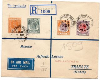 Malaya Straits 1936 Registered Air Mail Cover From Port Swettenham To Trieste