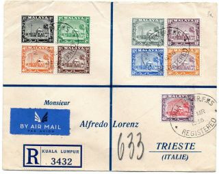 Malaya Selangor 1935 Registered Air Mail Cover From Kuala Lumpur