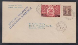 Canada 1939 E9 10c On 20c Special Delivery First Day Cover Fdc Montreal