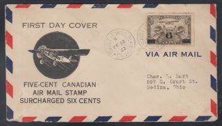 Canada 1932 C3 6c On 5c Airmail First Day Cover Fdc Saint John Nb To Ohio Usa